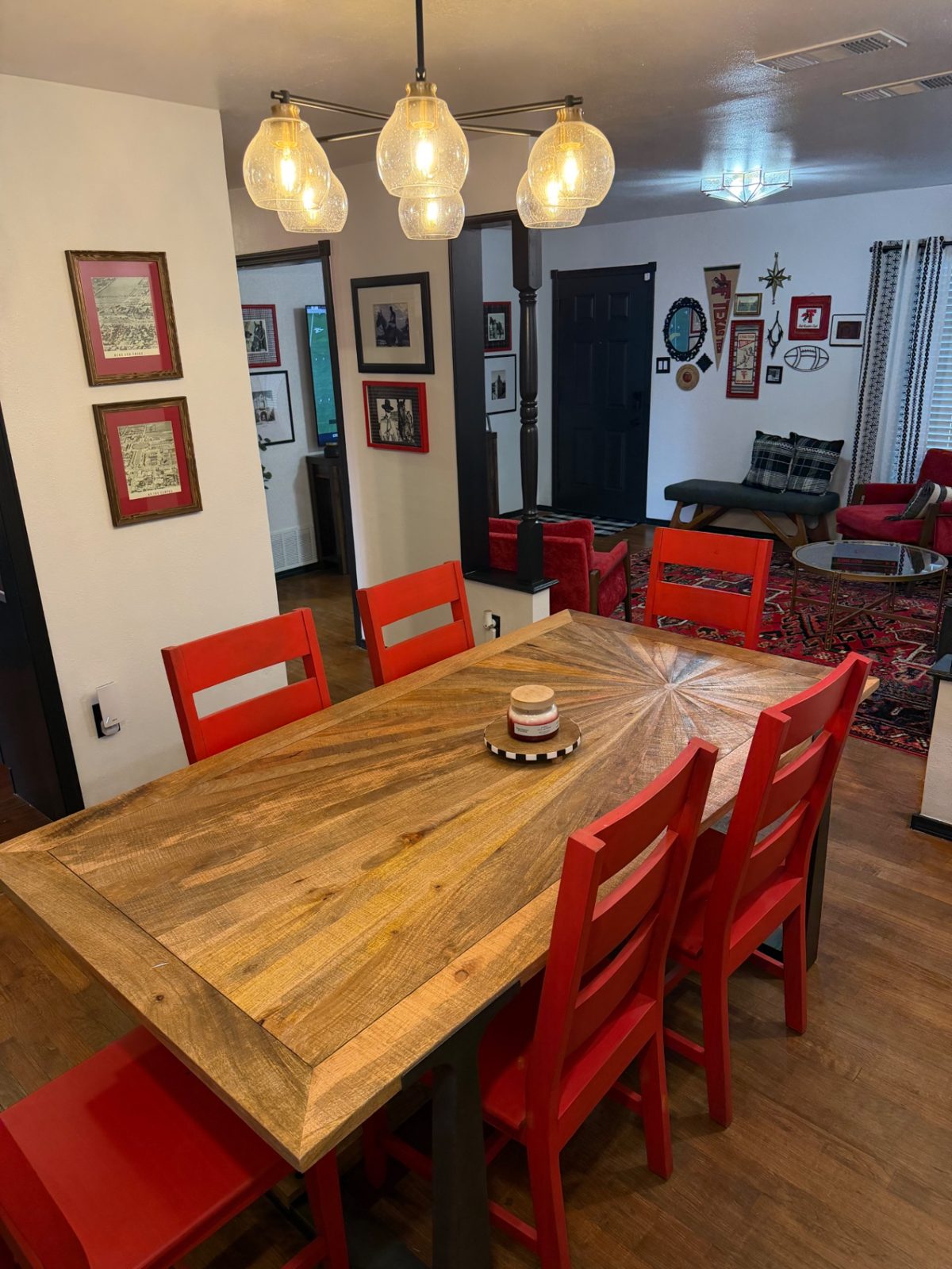 Front of the teal 28th Street house with a walkway to the porch — Dining room